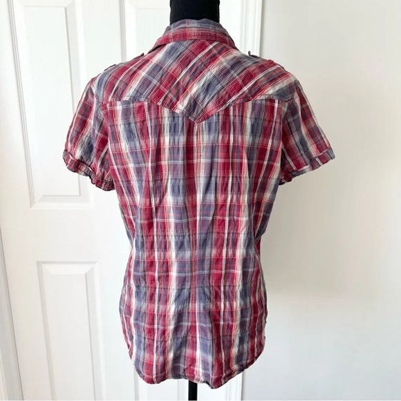 MEC Short  Sleeve Snap Button Plaid Western Shirt - Picture 3 of 15